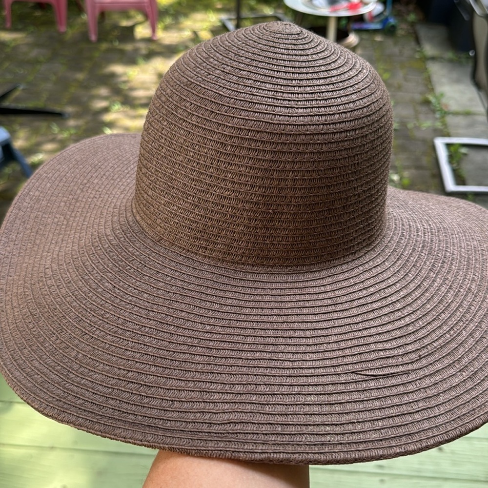 NEW J. Crew brown straw wide brim sun hat NWT chocolate brown O/S